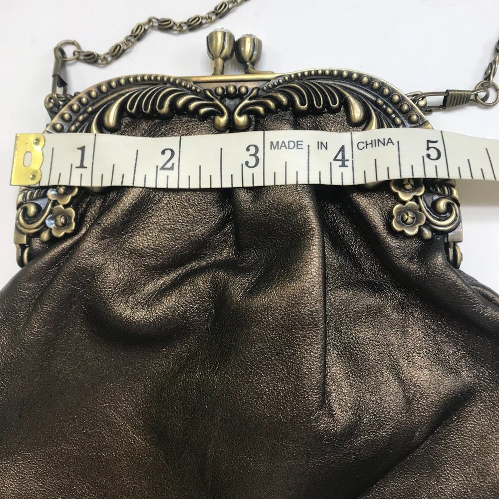 Rare DeZine Luxury Leather Kiss Lock Bronze Pouch Crossbody Shoulder Bag - Picture 14 of 14